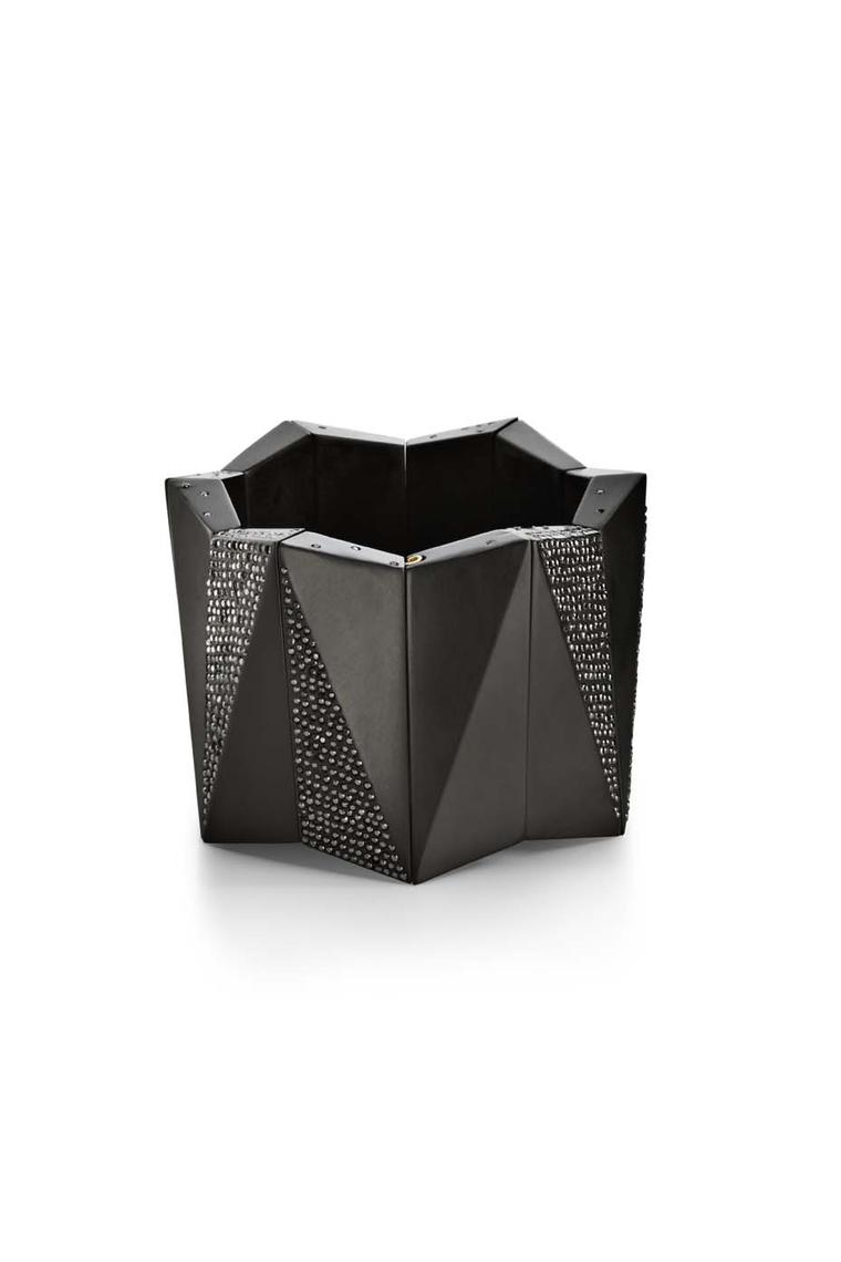 Jacqueline Cullen faceted cuff in Whitby Jet set with black diamonds.